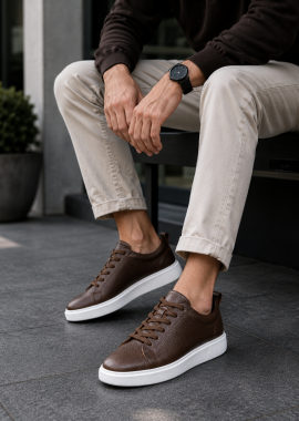 Ανδρικά καφέ δερμάτινα casual Sneakers HG175542K