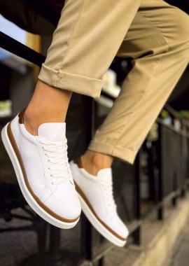 Ανδρικά λευκά-ταμπά Sneakers με λαστιχένια σόλα CH979W