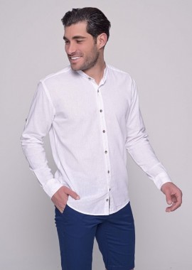 Ανδρικό λευκό λινό πουκάμισο Mango Ben Tailor 1196W