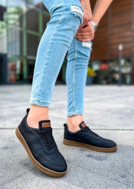 Ανδρικά μαύρα Sneakers δερματίνη με κορδόνια CH157