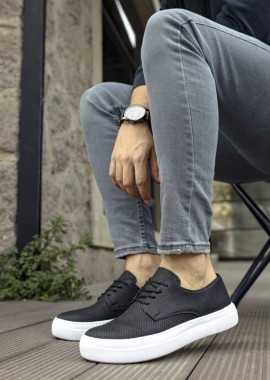 Ανδρικά ασπρόμαυρα διάτρητα casual παπούτσια δερματίνη CH061