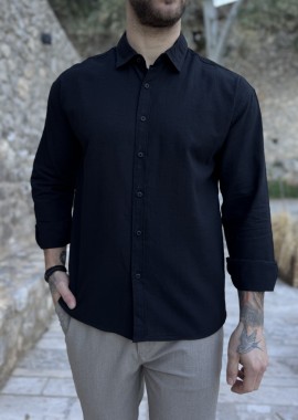 Ανδρικό μαύρο μακρυμάνικο πουκάμισο RMZ19140