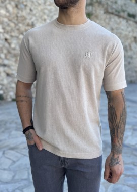 Marrakech ανδρική μπεζ κοντομάνικη μπλούζα με ριπ ύφανση TST2727B