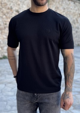 Marrakech ανδρική μαύρη κοντομάνικη μπλούζα με ριπ ύφανση TST2727M