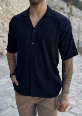 Ανδρικό μπλε κοντομάνικο πουκάμισο με σαγρέ ύφασμα TST2733N