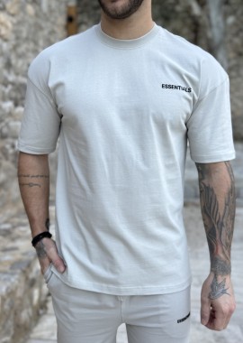 Ανδρική γκρι oversized κοντομάνικη μπλούζα με λογότυπο στην πλάτη ES014G