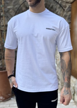 Ανδρική λευκή oversized κοντομάνικη μπλούζα με λογότυπο στην πλάτη ES008