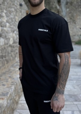 Ανδρική μαύρη oversized κοντομάνικη μπλούζα με λογότυπο στην πλάτη ES014M