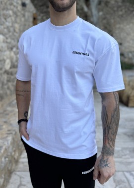 Ανδρική λευκή oversized κοντομάνικη μπλούζα με λογότυπο στην πλάτη ES014