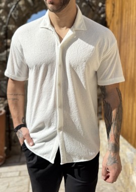 Ανδρικό λευκό ανάγλυφο κοντομάνικο πουκάμισο RMZ19136