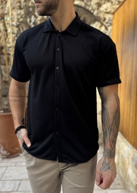 Ανδρικό μαύρο κοντομάνικο πουκάμισο RMZ19144