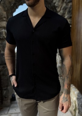Ανδρικό μαύρο κοντομάνικο πουκάμισο TST1310M
