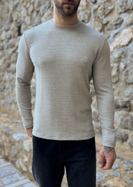 NDC ανδρική μπεζ μακρυμάνικη μπλούζα με ανάγλυφο ύφασμα 261124