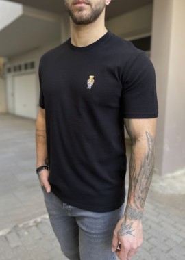 Ανδρικό βαμβακερό μαύρο T-shirt με ανάγλυφο ύφασμα και στάμπα στο στήθος TPM1069M