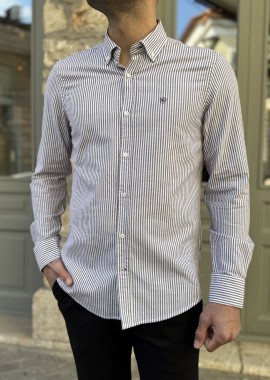 Ανδρικό μπορντό ριγέ βαμβακερό πουκάμισο 2224