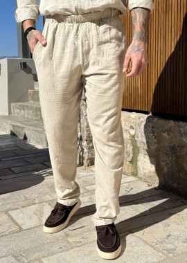 Marrakech ανδρικό μπεζ loose υφασμάτινο λινό παντελόνι TST2531B