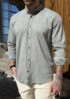 Ανδρικό λινό λαδί πουκάμισο με γιακά 9631K