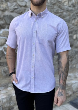 Ανδρικό κοντομάνικο dusty rose βαμβακερό πουκάμισο με τσέπη 145R