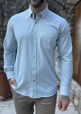 Ανδρικό μέντα βαμβακερό πουκάμισο με τσέπη 480
