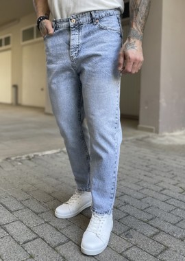 Ανδρικό μπλε χλώριο loose τζιν ξεβαμμένο πεντάτσεπο με κουμπιά 2842
