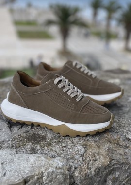 Ανδρικά πούρο δερμάτινα casual Sneakers με λευκή σόλα HG175545