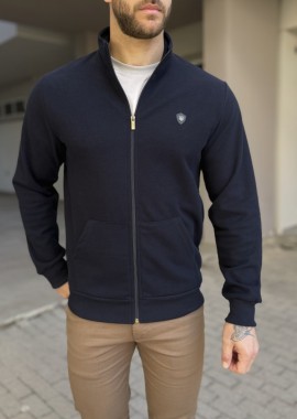 Everbest ανδρική Plus Size μπλε navy ζακέτα με ριπ ύφασμα 251039Ν