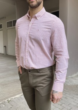 Ανδρικό κοραλί ριγέ πουκάμισο με γιακά 1564R