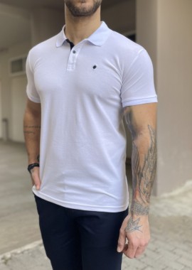 Ανδρική λευκή βαμβακερή κοντομάνικη μπλούζα Polo T621