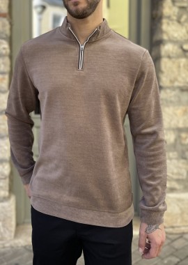 Ανδρικό πούρο πουλόβερ μονόχρωμο με γιακά και φερμουάρ 4477