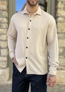 Ανδρικό μπεζ διαγωνάλ Overshirt με γιακά RMZ456B