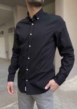 Ανδρικό μαύρο πουκάμισο με γιακά 1445