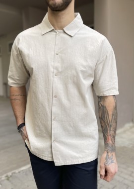 Marrakech ανδρικό μπεζ βαμβακερό oversized κοντομάνικο πουκάμισο GML2098B