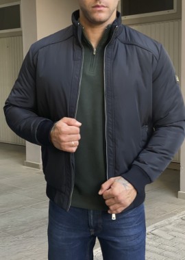 Ανδρικό μπλε μπουφάν με γιακά και λάστιχο HM480930Β