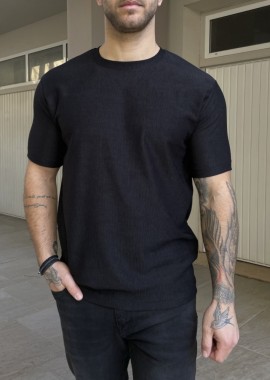 Marrakech ανδρική μαύρη ανάγλυφη κοντομάνικη μπλούζα TST2420