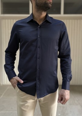 Ανδρικό μπλε σκούρο πουκάμισο με ανάγλυφο μικροσχέδιο 1619L