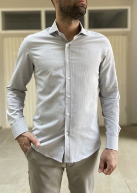 Ανδρικό γκρι ριγέ πουκάμισο με γιακά 1820G