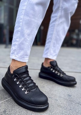 Ανδρικά μαύρα Sneakers δερματίνη ανάγλυφο σχέδιο CH021M