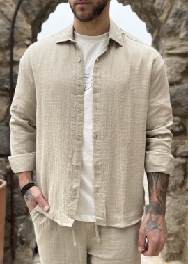 Ανδρικό μπεζ πουκάμισο με γιακά ES516B
