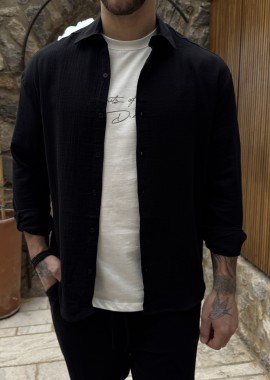 Ανδρικό μαύρο πουκάμισο με γιακά ES516