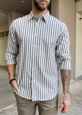 Ben Tailor ανδρικό βαμβακολινό μπλε ριγέ πουκάμισο με γιακά 1239B