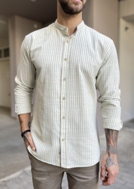 Ben Tailor ανδρικό βαμβακερό μέντα ριγέ πουκάμισο με μάο γιακά 1284M