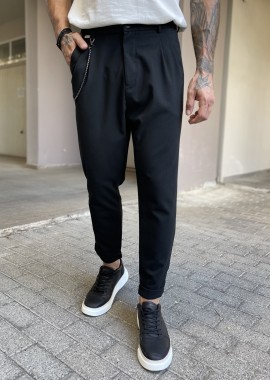 Joggermen ανδρικό μαύρο υφασμάτινο παντελόνι με πιέτες και λάστιχο στην μέση 2003