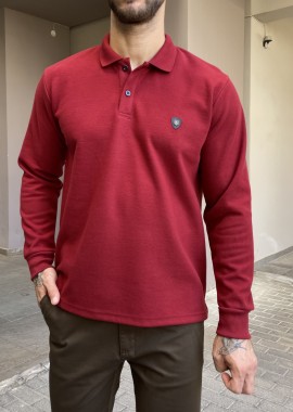 Everbest Ανδρική κόκκινο Polo μακρυμάνικη μπλούζα Plus size 261032R