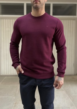 Ανδρική μπορντό πλεκτή βαμβακερή μακρυμάνικη μπλούζα 2308K