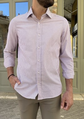 Ανδρικό πουκάμισο με γιακά λευκό με μπορντό ρίγα 2097