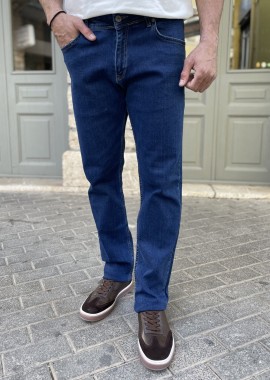 Ανδρικό μπλε πλυμένο τζιν ελαστικό σε ίσια γραμμή με φερμουάρ Plus Size LC17504