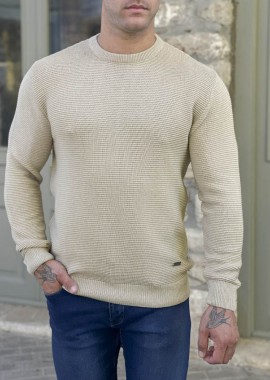 Darious ανδρικό μπεζ πλεκτό πουλόβερ 24029