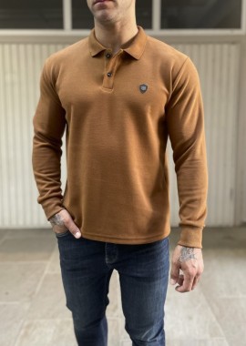 Everbest Ανδρική κάμελ Polo μακρυμάνικη μπλούζα Plus size 251032K