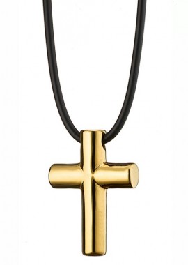 Κολίε Από Καουτσούκ Και Ατσάλι Επιχρυσωμένο 24Κ Με Σταυρό AS12059