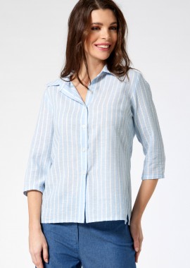 ΓΑΛΑΖΙΟ ΡΙΓΕ ΠΟΥΚΑΜΙΣΟ LINEN-LOOK ΜΕ ΤΡΟΥΑΚΑΡ ΜΑΝΙΚΙΑ